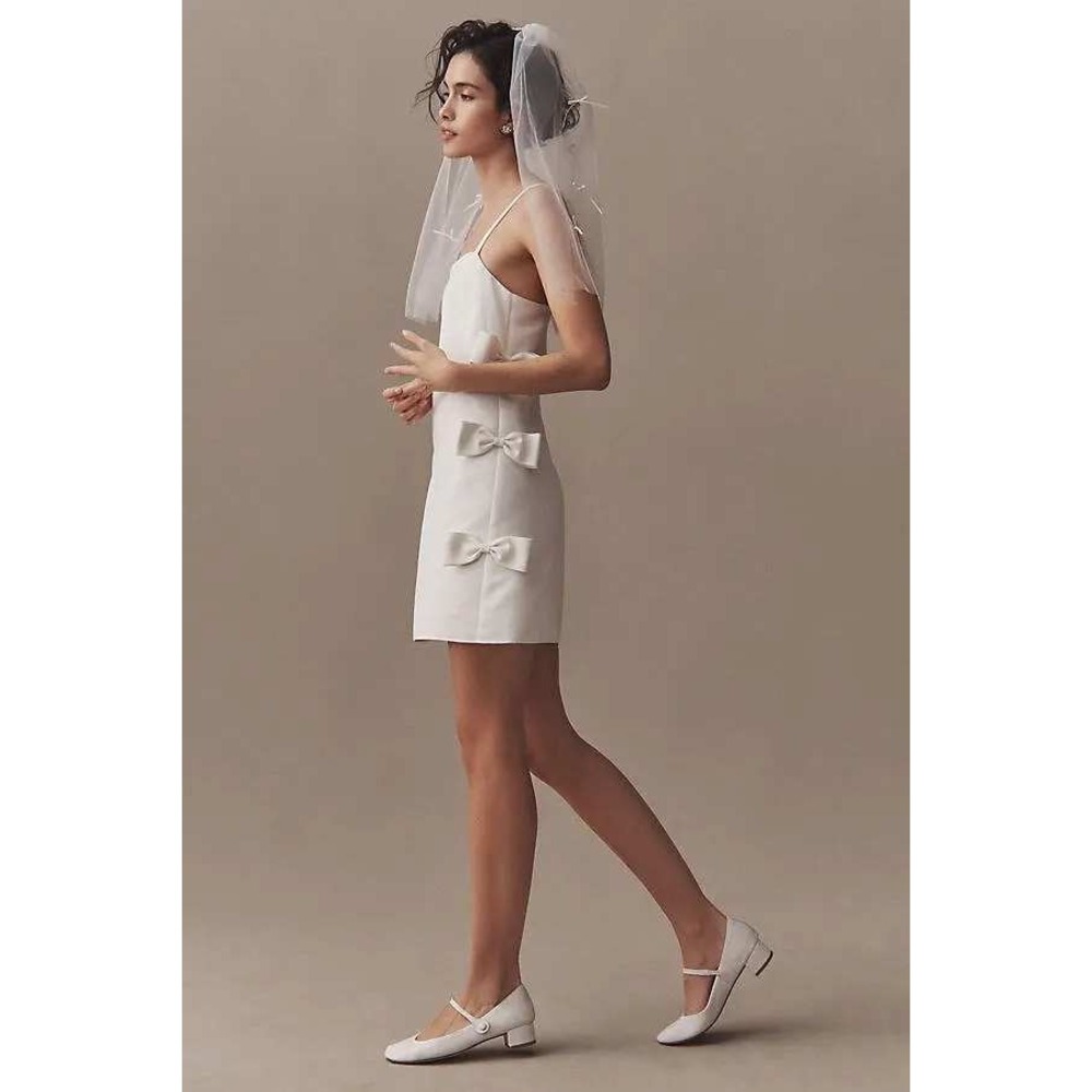 Sachin & Babi White Side Bow Mini Dress‎ T24BB10 Ivory Bridal Cocktail Women L